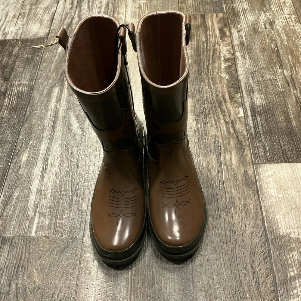Kids Brown and Black Western Rain Boot Size 4